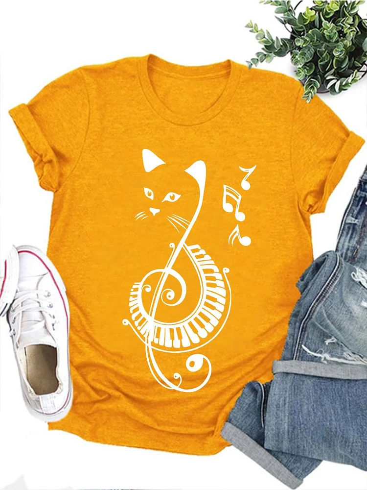 Bestdealfriday Piano Cat Graphic Tee