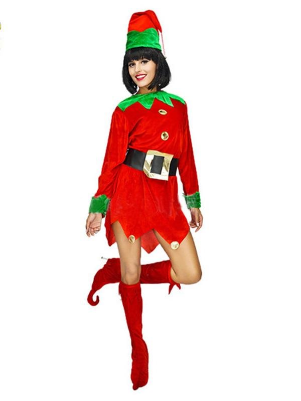 Christmas Elf Costumes Womens Santa Helper Dress Outfit-elleschic