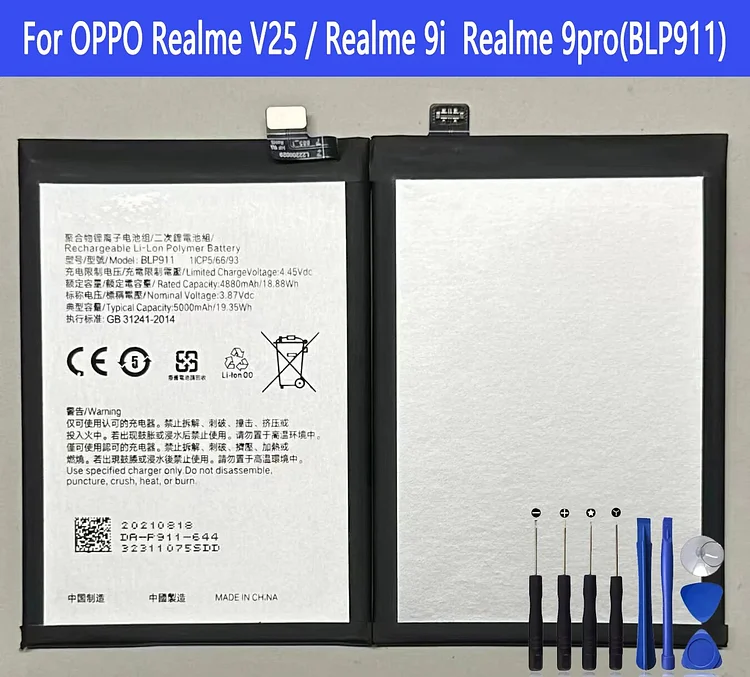 BLP911 Battery For OPPO Realme V25 / Realme 9i  Realme 9pro  Repair Part Original Capacity Mobile Phone Batteries Bateria