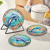 4PCS Wood Diamond Painted Placemats Kitchen Dish Mat with Holder (Dolphin)
