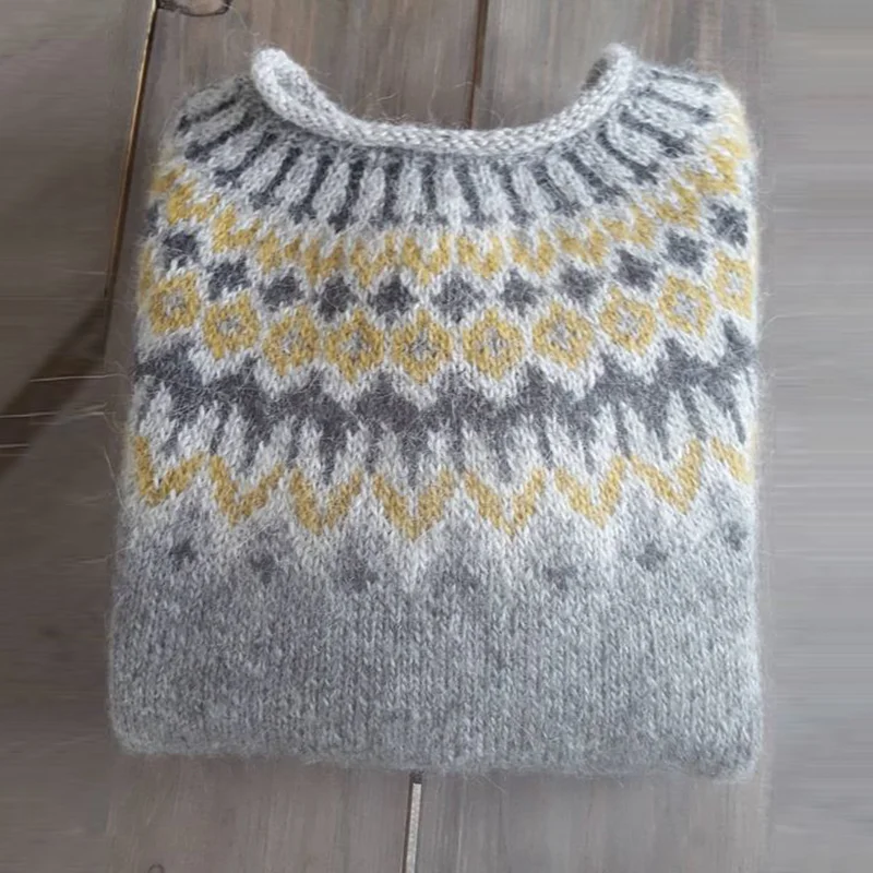 Vintage Geometry Icelandic Pattern Printed Knit Sweater