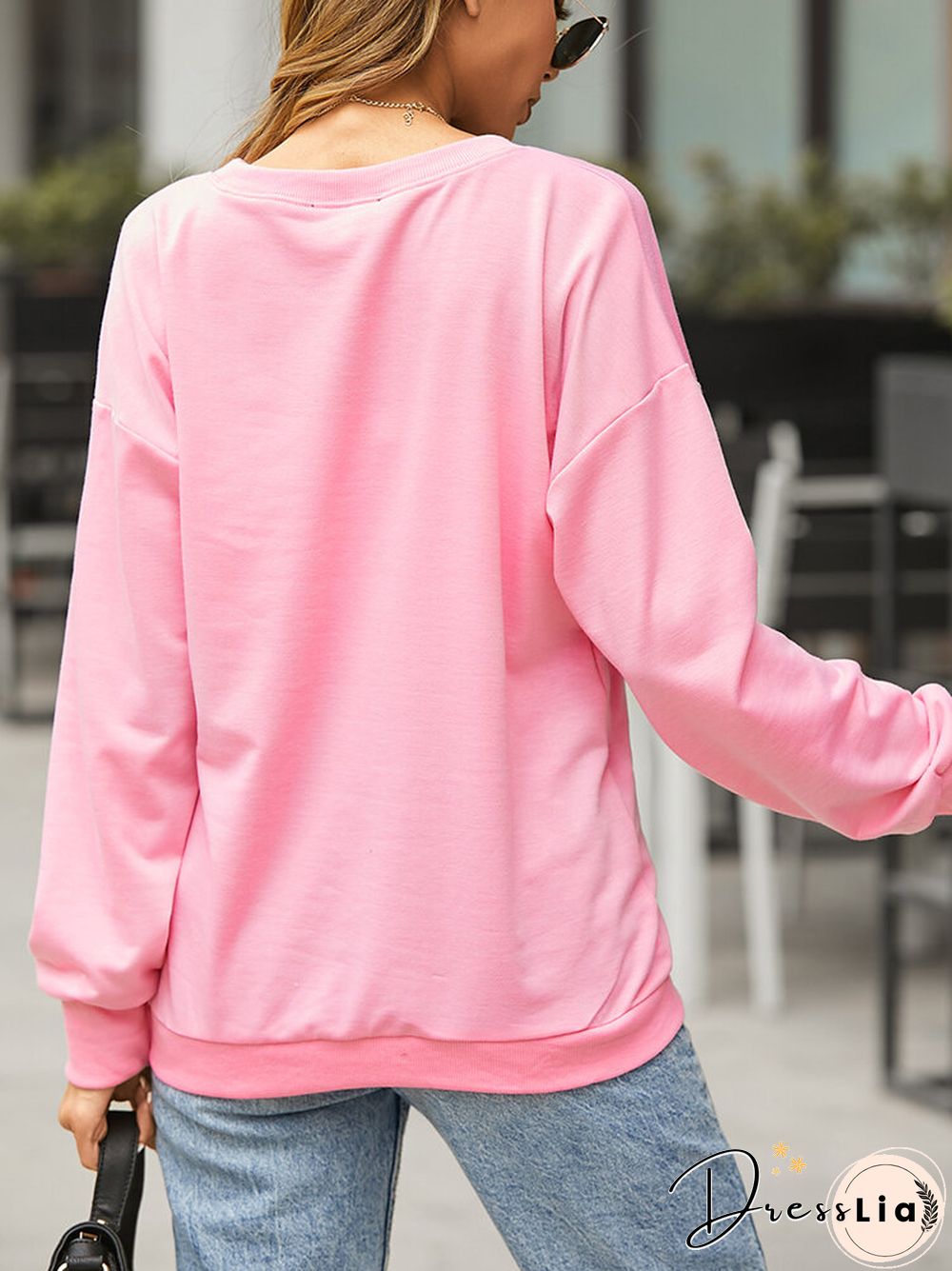 Cartoon Letters Print O-neck Long Sleeve Casual Sweatshirt For Women