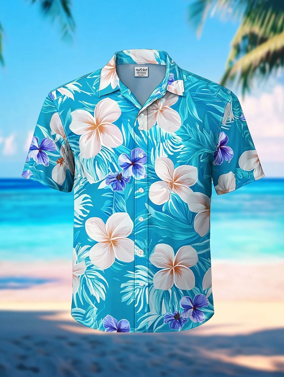 Men's Lapel Hawaiian Retro Casual Vacation Short Sleeve Shirt 