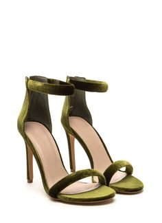 Olive Green Velvet Stiletto Heels Ankle Strap Summer Sandals |FSJ Shoes