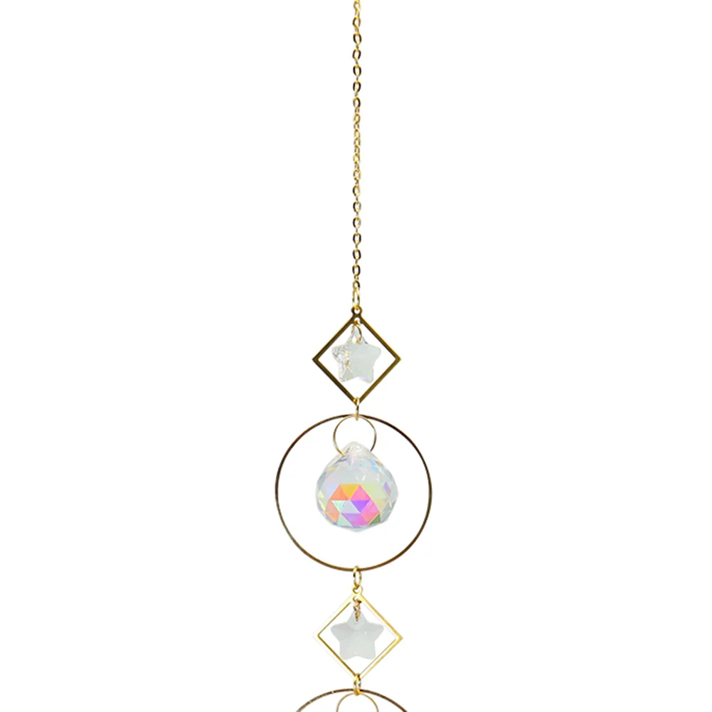 Crystal Wind Chime Star Moon Pendant Colorful Beads Hanging Drop Decor (A)