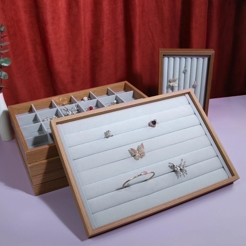 Modern Style Rectangle Wood Flannel Jewelry Rack