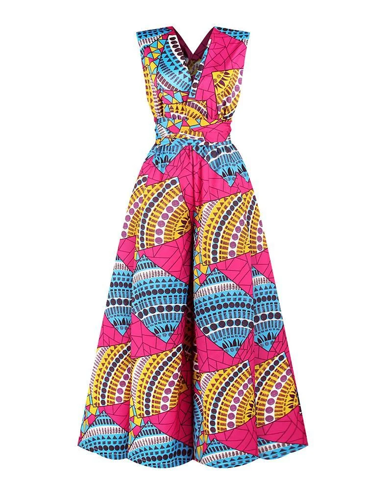 Versatile Printed Lace-Up Jumpsuit