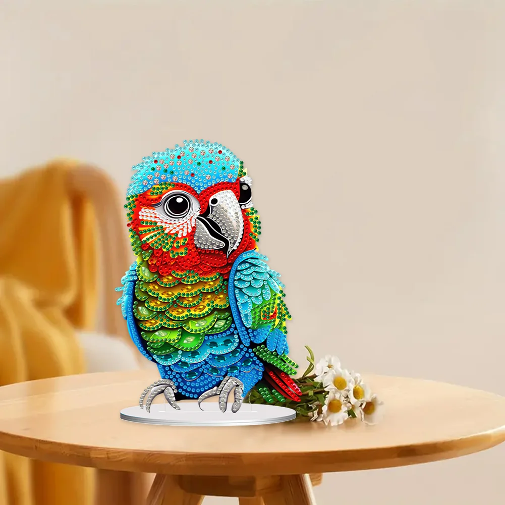 DIY Parrot Single-Sided Acrylic Diamond Painting Tabletop Ornament for Home Office Desktop Decor