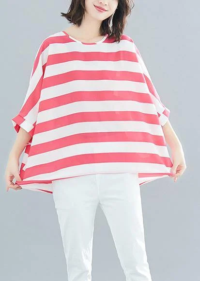 Style red striped chiffon clothes Vintage Wardrobes Batwing Sleeve Love Summer tops