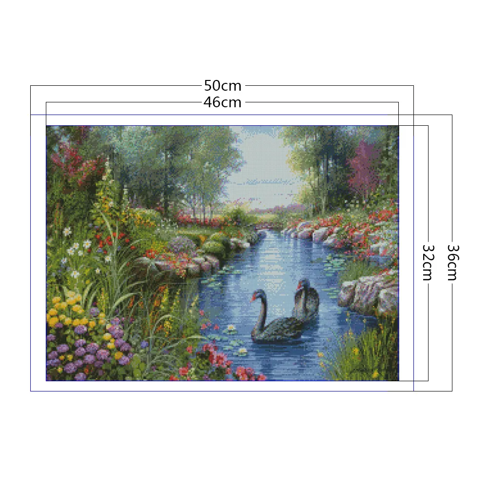 Full Printed Cross Stitch 11CT Cotton - Swan Lake(50*36cm)