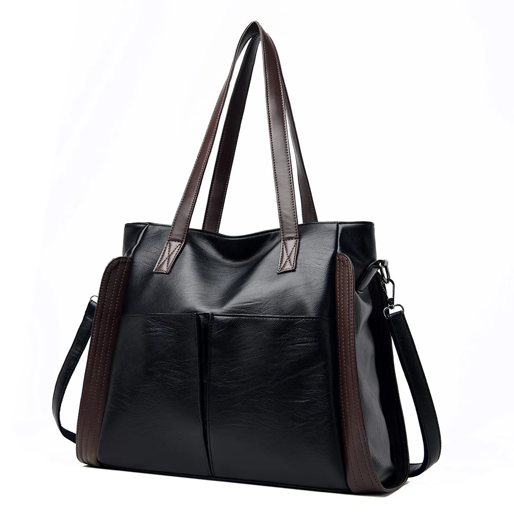Large-Capacity Leather Texture Soft Leather Big Bag Female New Simple Handbag Wild Single Shoulder Messenger Bag