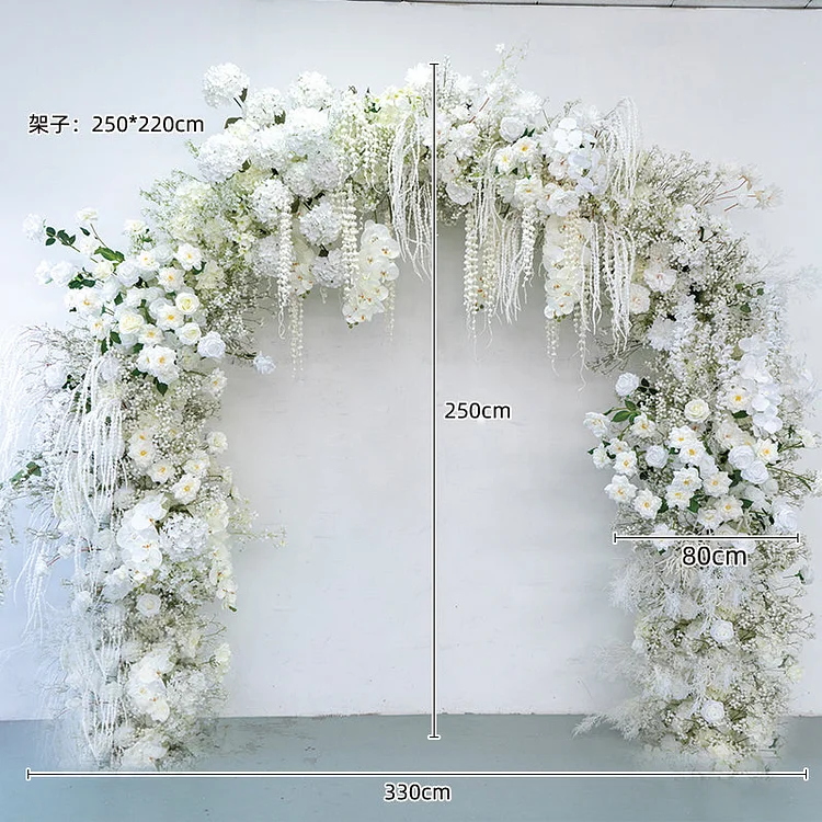 Framed arch with white wedding background decorated with wisteria flowers