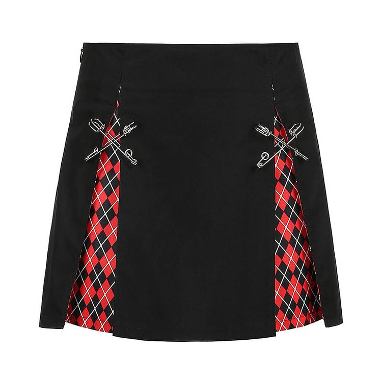 Plaid Stitching Decorative Skirt