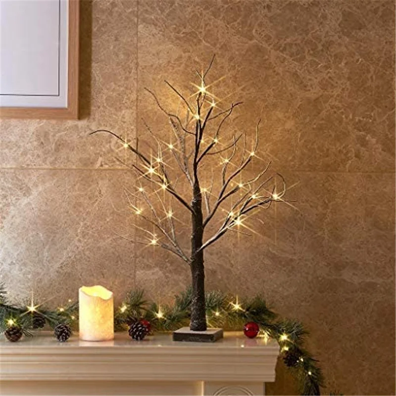 Snowy Twig Tree Lights with 24 Warm White LEDs Tabletop Christmas Tree Decor for Indoor use (60cm/2ft)、、sdecorshop