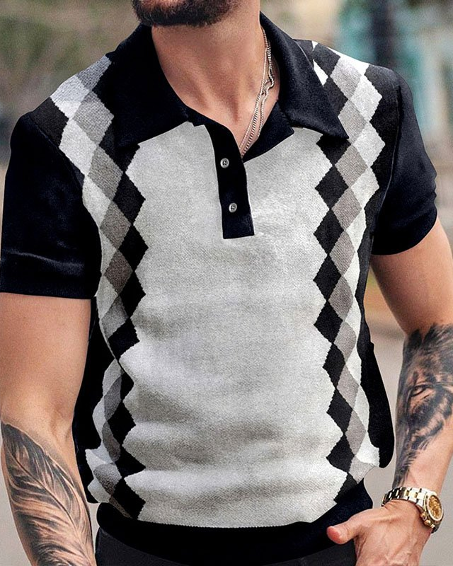 Men's Casual Diamond Polo Shirt