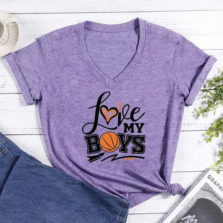 Love My Basketball Boy V-neck T Shirt-Annaletters