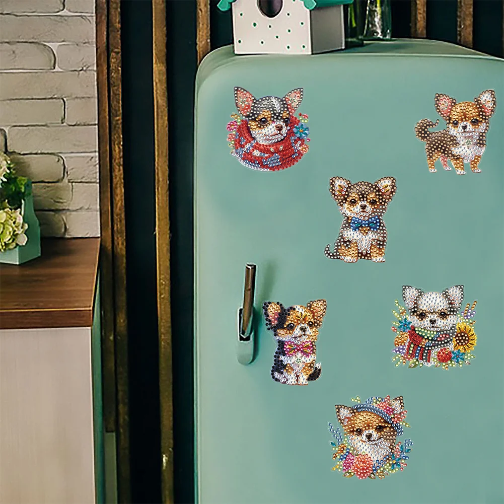 6pcs DIY Chihuahua Puppy Special Shape Diamond Painting Fridge Magnet for Adults Kids Beginners