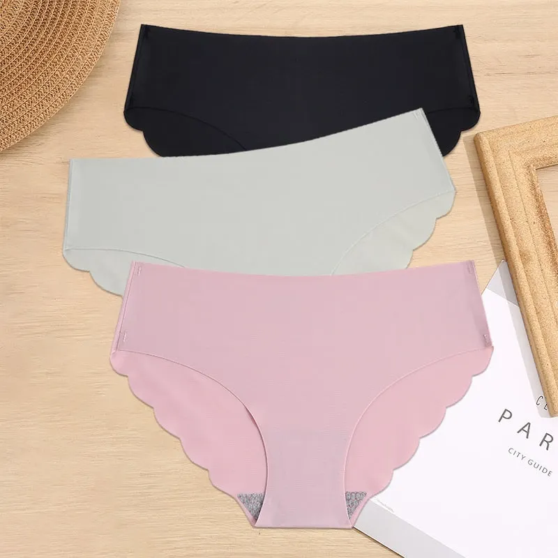 FINETOO 3PCS/Set M-XL Seamless Ice Silk Women Panties Sexy Pantys 7 Solid Colors Breathable Pantys Underwear For Girls Lingerie