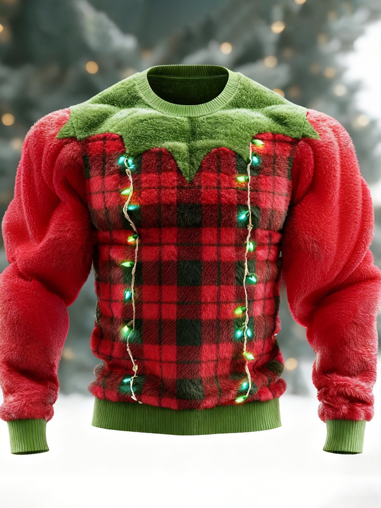 Christmas Lights Design Men's Flannel Sweater elevenforest