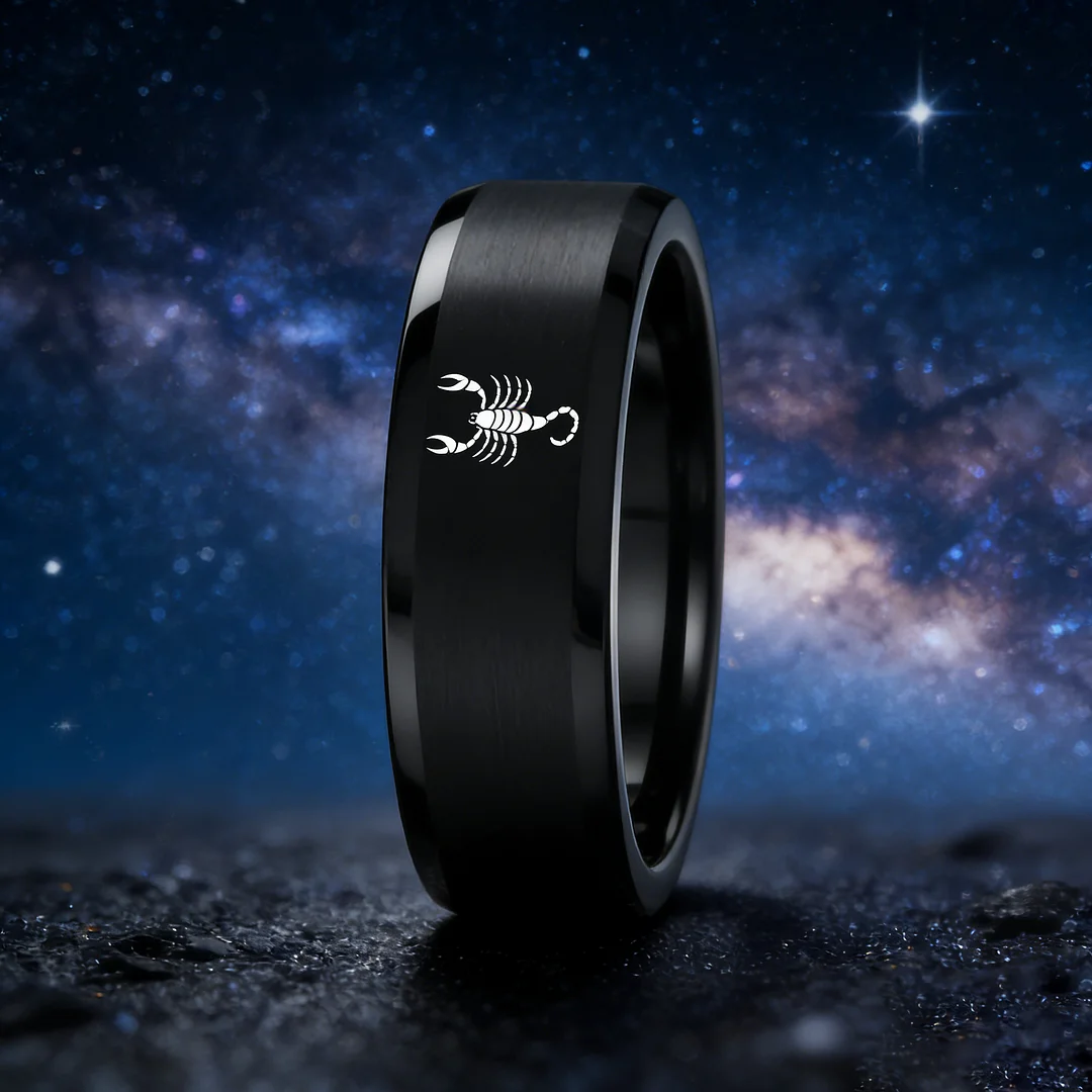 Wedding Fashion Black Scorpio Tungsten Ring and Flat Edge Comfort Fit for Men and Women 4MM 6MM 8MM Width