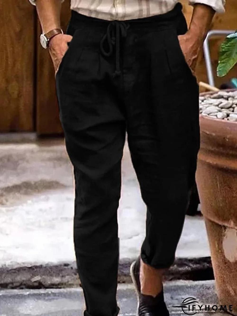 Men's Linen Pants Trousers Summer Pants Beach Pants Plain Breathable Soft Casual Daily Holiday Linen / Cotton Blend Fashion Streetwear Black White Micro-elastic | IFYHOME