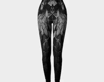 pornhint Pornhint Black Dragon Scales Leggings, Active Workout Wear for Yoga or Gym, Womens Leggings, Festival Leggings, Dungeons, Larp, Cosplay, Gamer