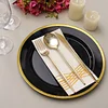 10 Pack | 10" Regal Black and Gold Round Plastic Dinner Plates