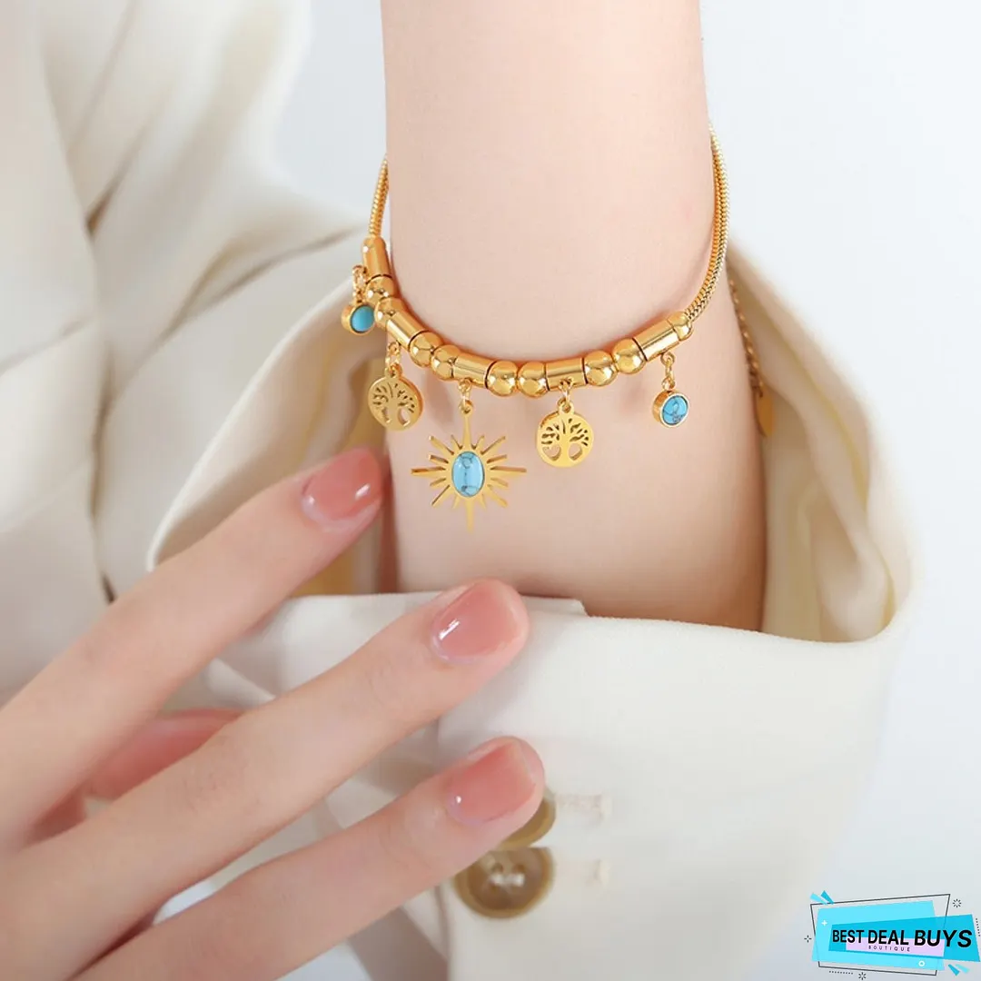 Gold-Plated Titanium Steel Charm Bracelet