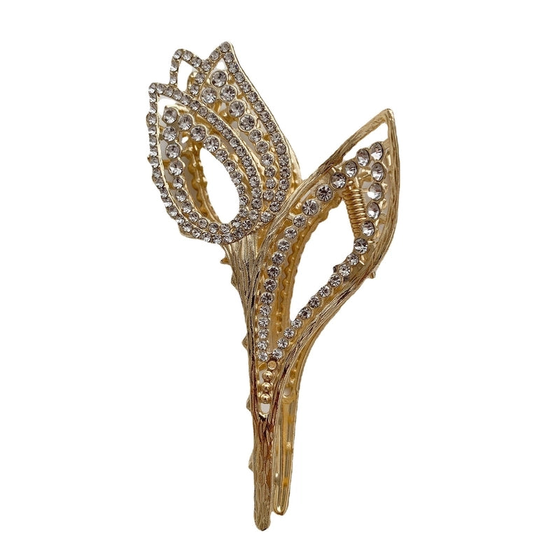 Women’s Luxurious Shiny Flower Tulip Metal Inlay Rhinestones Pearl Hair Claws