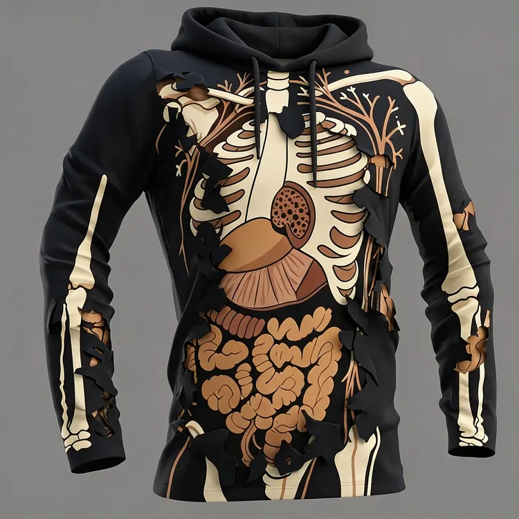 Men's Halloween Classic Halloween Anatomy Art Long Sleeves Hoodie
