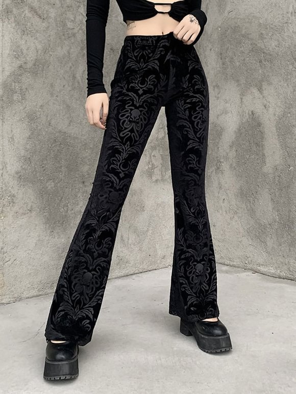 Women's Gothic Long Pants Black Polyester Retro Pants Novameme