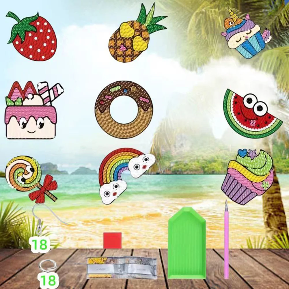 9 Pairs DIY Fruit Cake Candy Rainbow  Double Sided Diamond Painting DIY Earring Making Kit