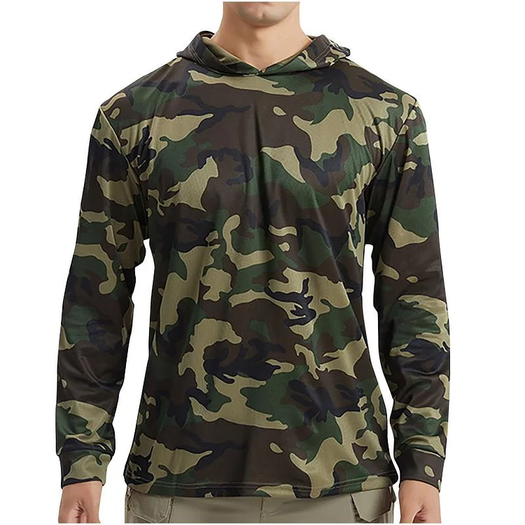 Men's Casual Outdoor Camouflage Quick-drying Long-sleeved Hooded T-shirt
