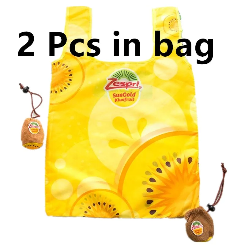 2PCS Kiwi suit Hot Sales Reusable Shopping Bag Fruits ECO Grocery Bag Polyester large foldable custom bags with logo