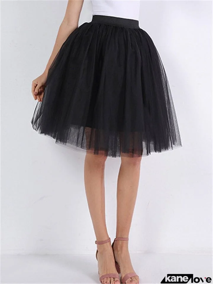 Casual Pretty Knee Length 7 Layers Solid Collor Tulle Skirts