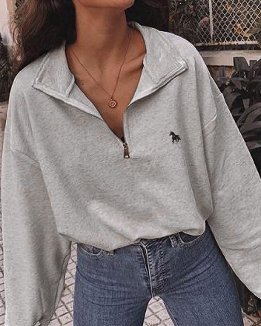 Fashionv-Casual Lapel Zipper Loose Sweatshirts