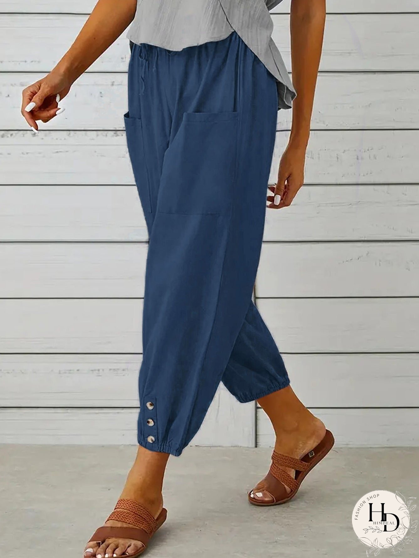 Decorative Button Cropped Pants