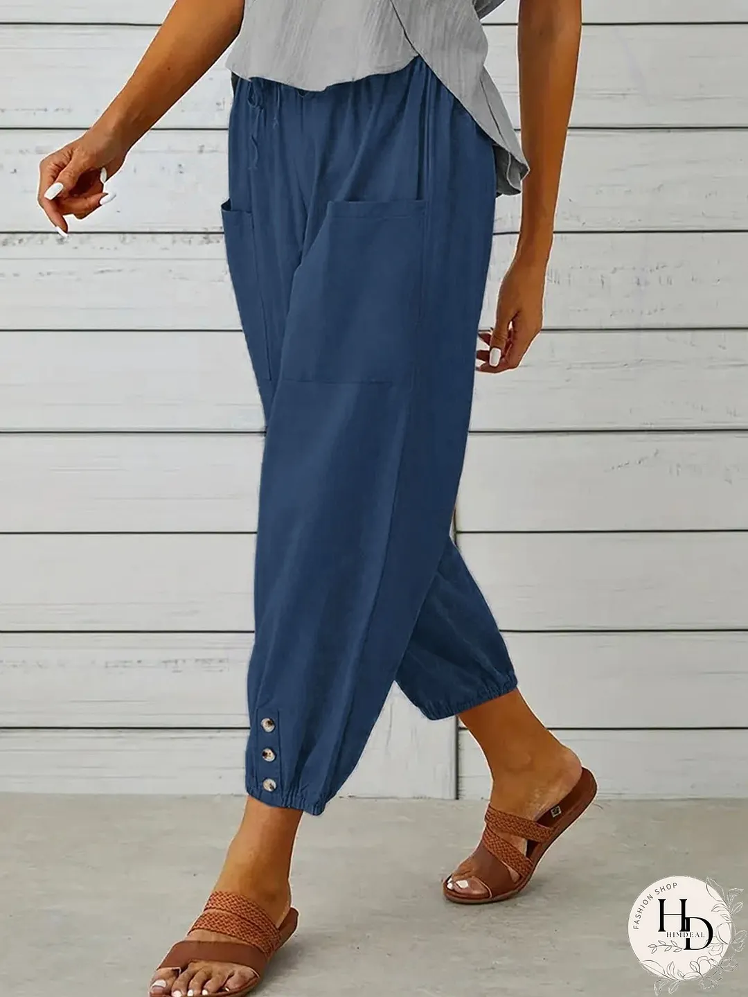 Decorative Button Cropped Pants