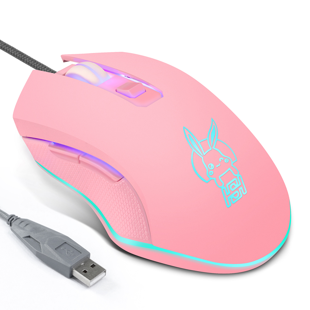 

2400dpi LED Wired Mouse 6 Button Ergonomic Silent Gaming Mice, Pink, 501 Original