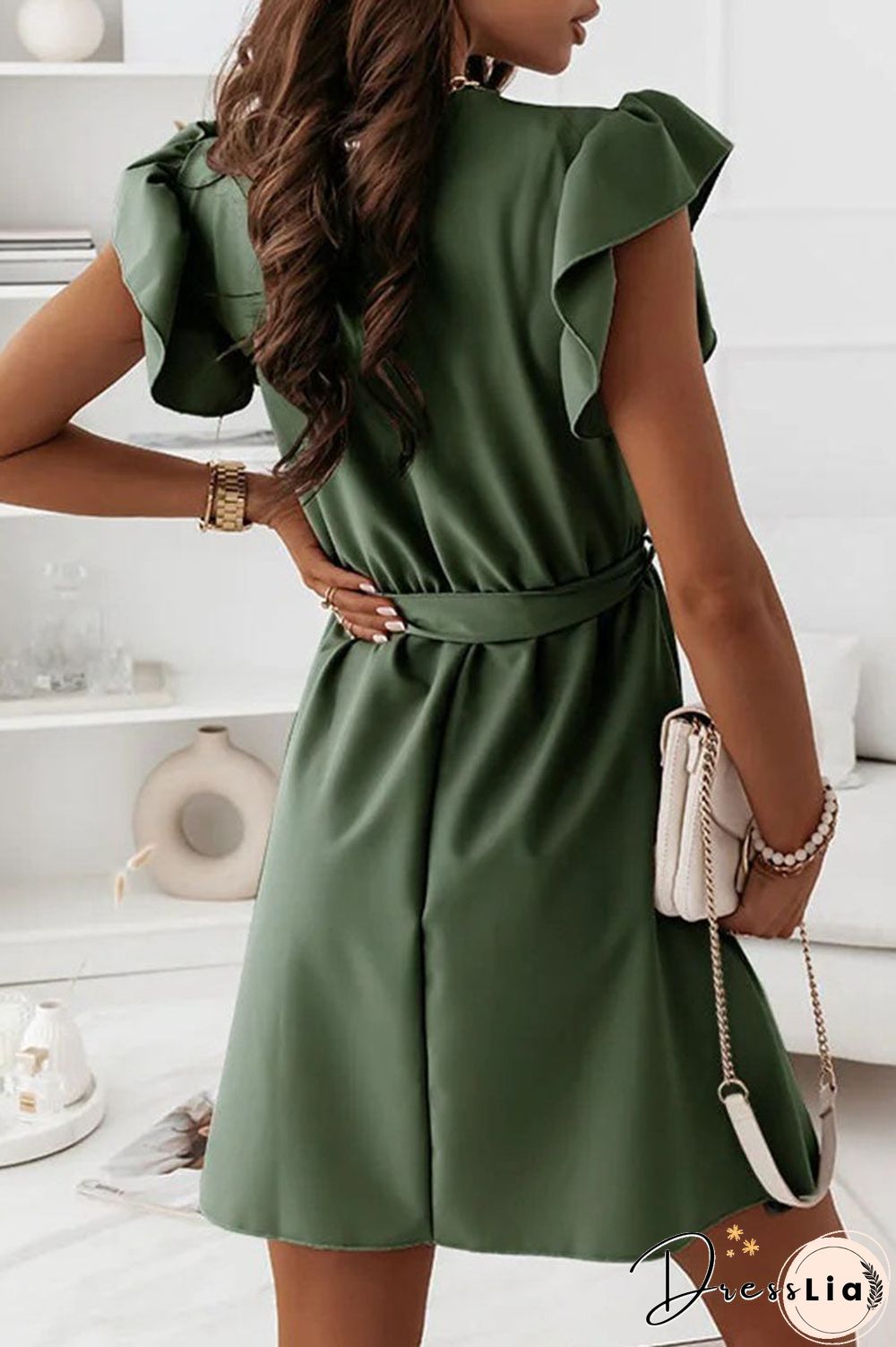 Fashion Street Solid Patchwork V Neck A Line Dresses(9 colors)