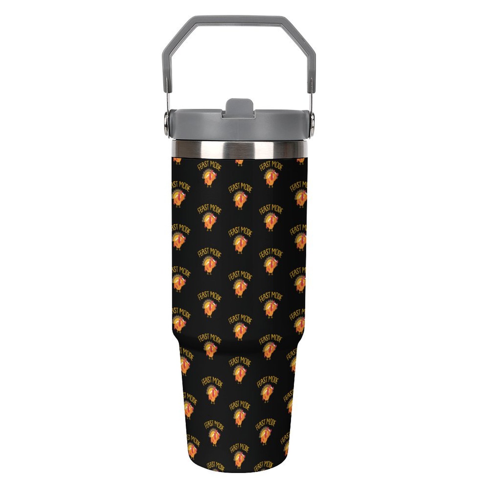 Feast Mode Turkey Weight Lifting Funny Customize 30 Oz Tumbler with Handle Steel Water Bottle with Straw Mug