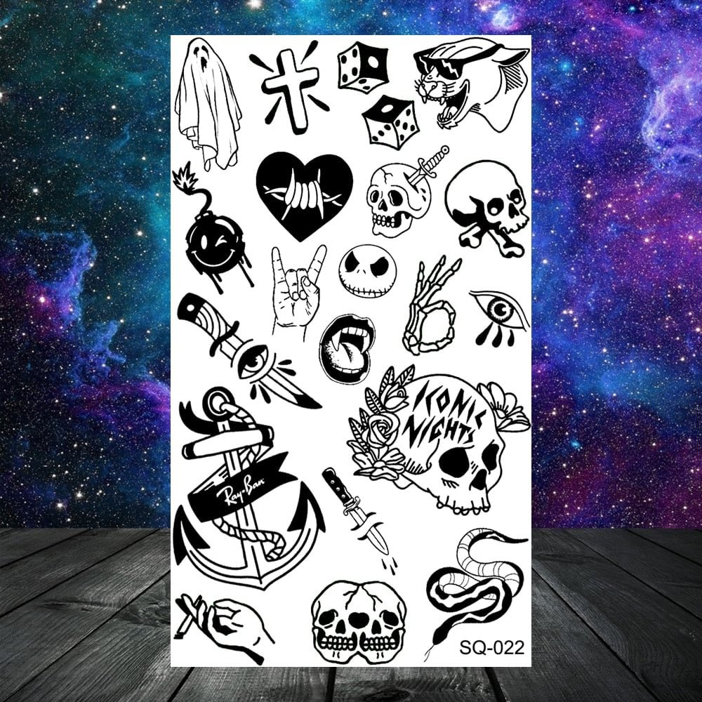 Bow Tiger Lion Flower Temporary Tattoos For Women Adult Men Cross Compass Anchor Crown Skull Fake Tattoo Neck Hands Small Tatoos