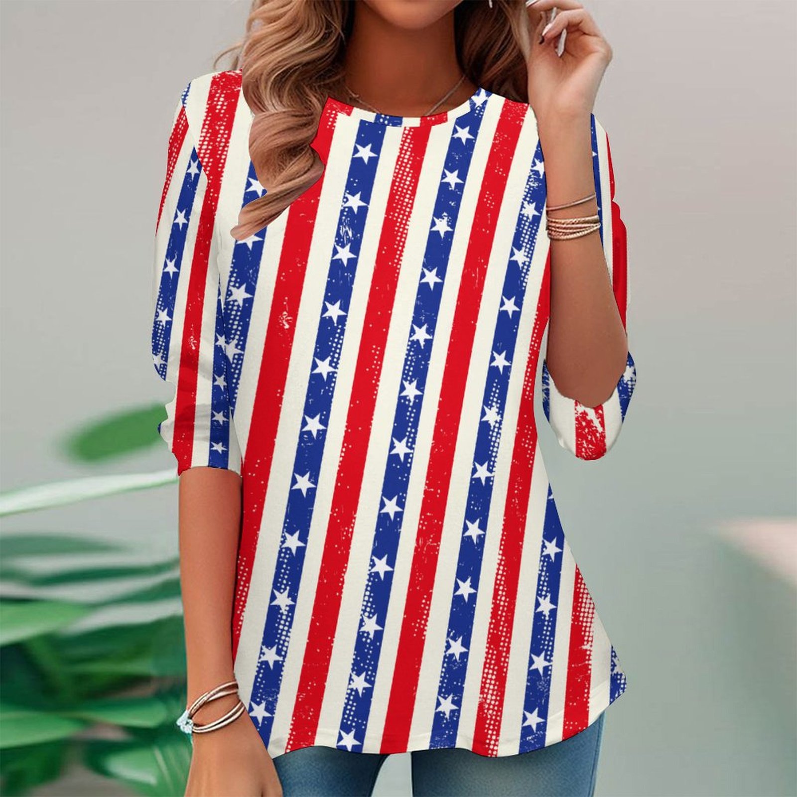 Women Long Sleeve V-neck Graphic Floral Printed Top