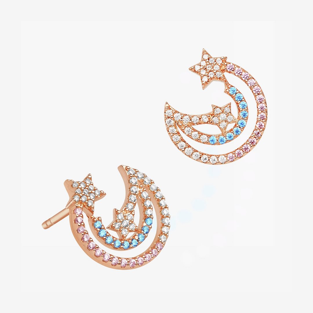 Sparkling Infinity Cute Colorful Shooting Star Studs Rose Gold Earrings