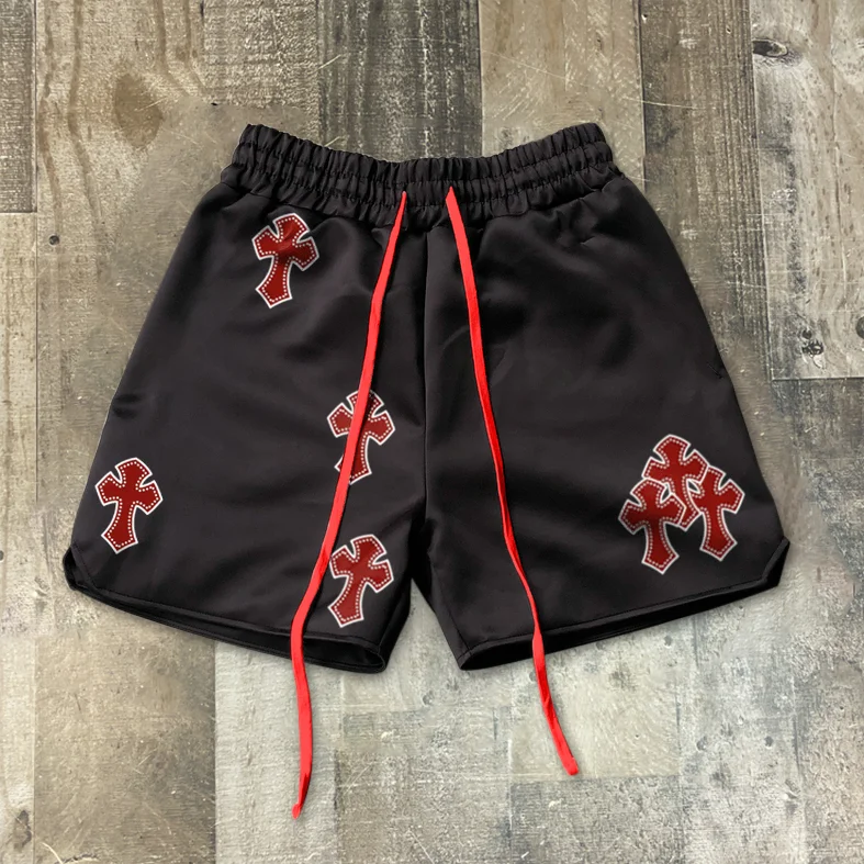 Retro red cross hit color shorts hip hop fashion