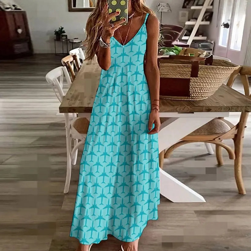 aqua blue casual dress Graphic Airplane In Women's Strappy V Neck Sleeveless Flowy Loose Long Maxi Beach Sundress Color:White Light Blue Floral cindy lou hoo costume Cabana Days Maxi Dress Handpainted dress while the gathered centre