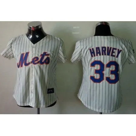 Mets #33 Matt Harvey Cream(Blue Strip) Women's Fashion Stitched MLB Jersey