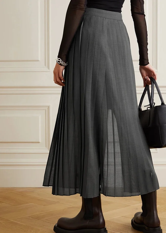 Stylish Grey Patchwork wrinkled Solid Skirt Spring