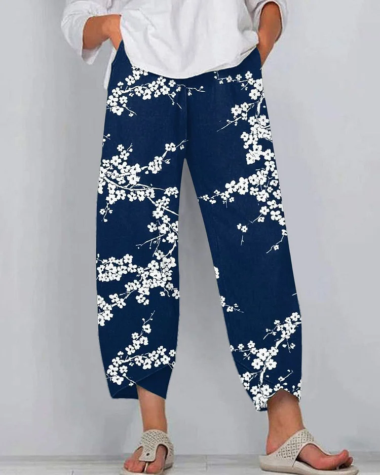 Simple Cherry Blossom Branches Casual Pants