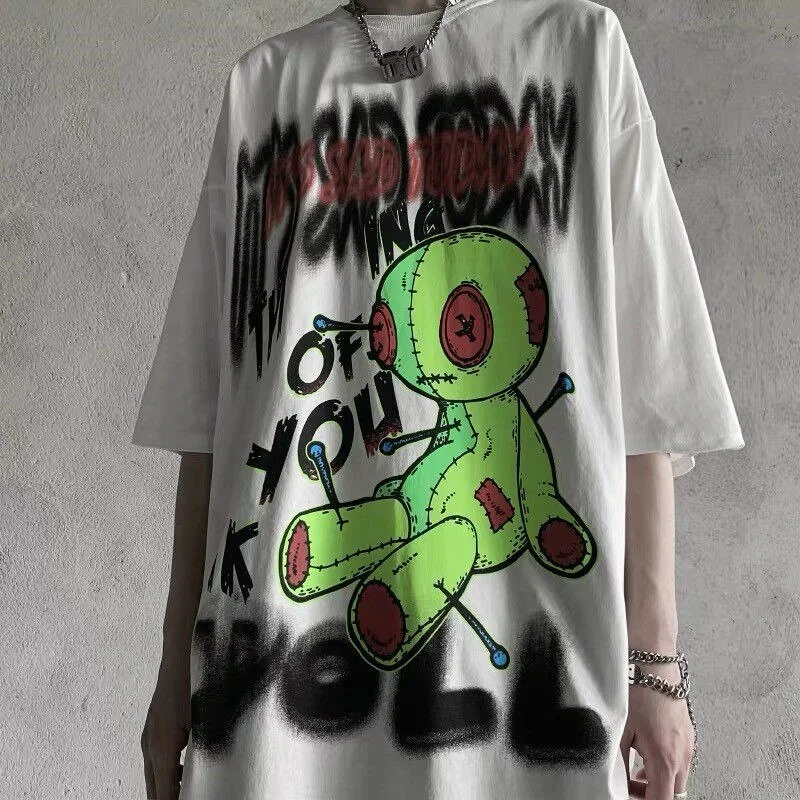 punk top cartoon t shirt graffiti printed tshirt men shirt short sleeve Korean plus size clothing summer 2020 couples t shirts